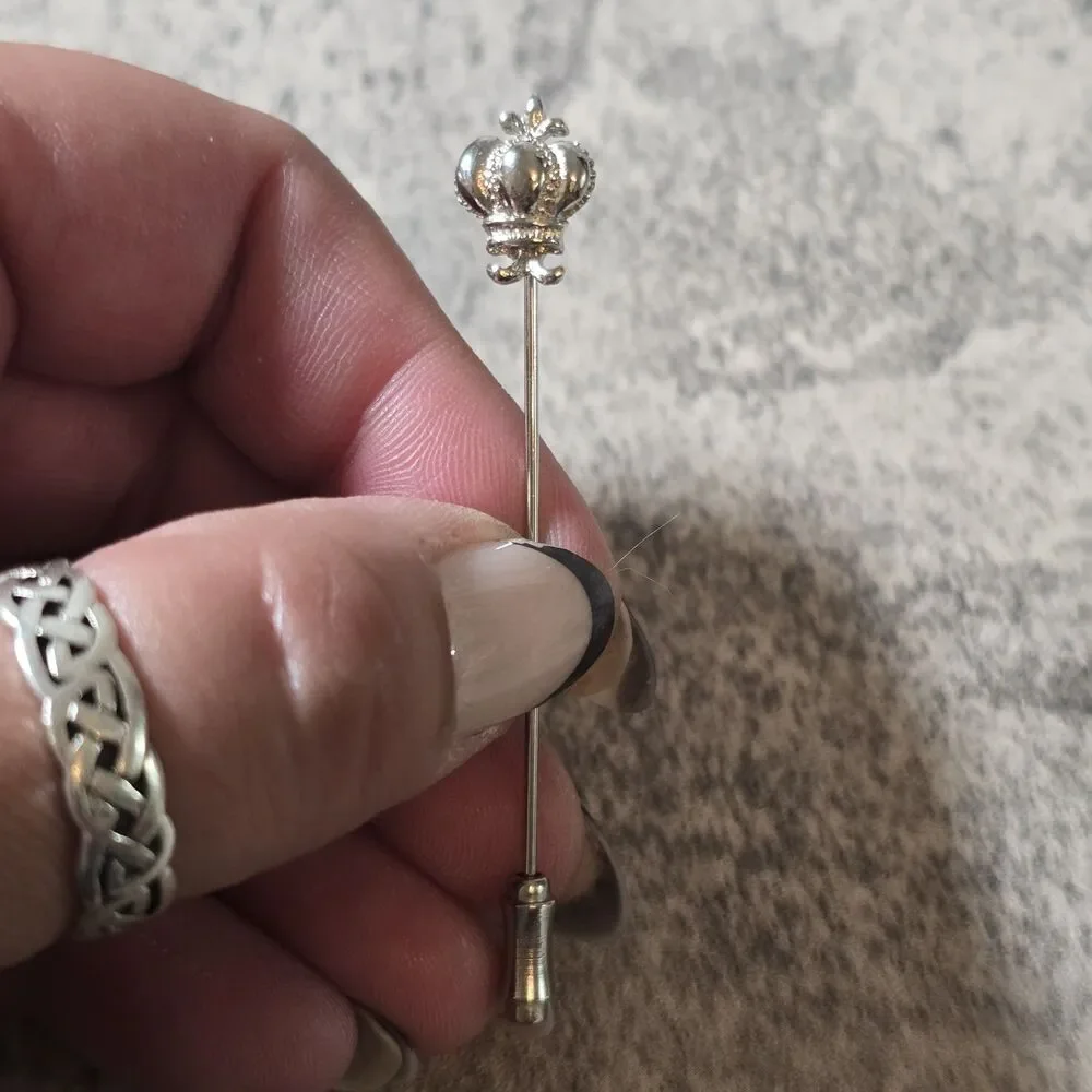 Vintage Monet Crown Stick Pin Silver MCM Retro King Queen Costume Jewelry